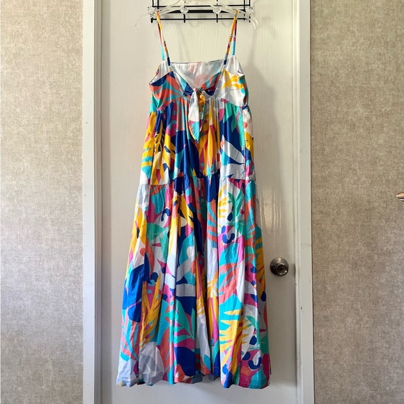 J. Crew Multicolor Tropical Leaf Print Maxi Dress with Back Tie and Pockets - Picture 4 of 9